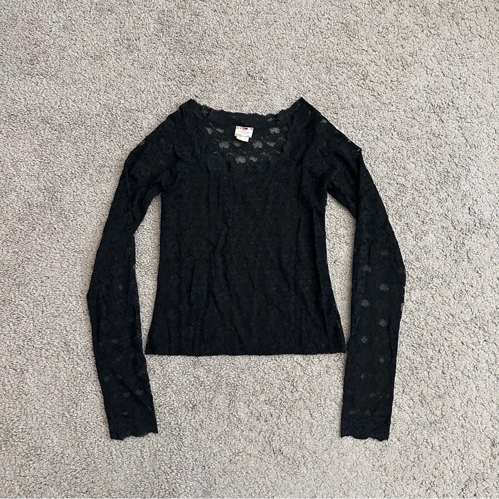 Free People Intimately Black Lace Long Sleeve Womens L